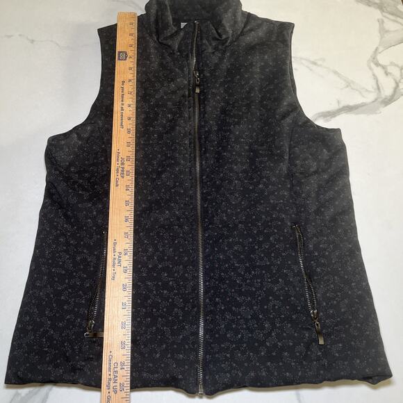 Lemon Tart Vest Black Floral All Over Print Full Zip Lined Pockets Womens L EUC - Picture 5 of 11